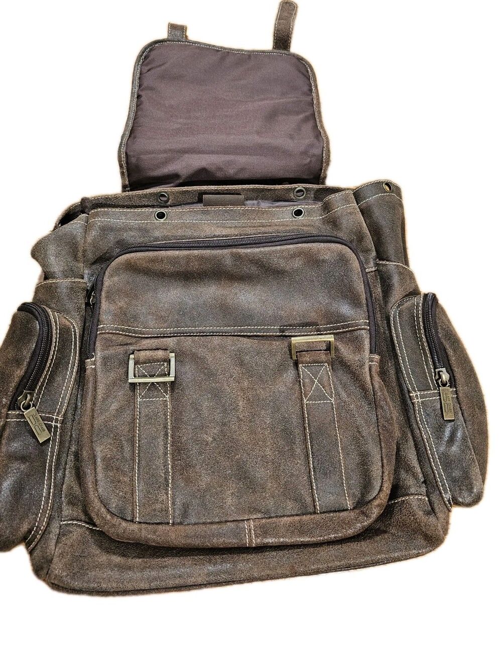 Claire Chase Jumbo Leather Laptop Backpack Brown Fits 17" Computer Bag #329 - Picture 3 of 10